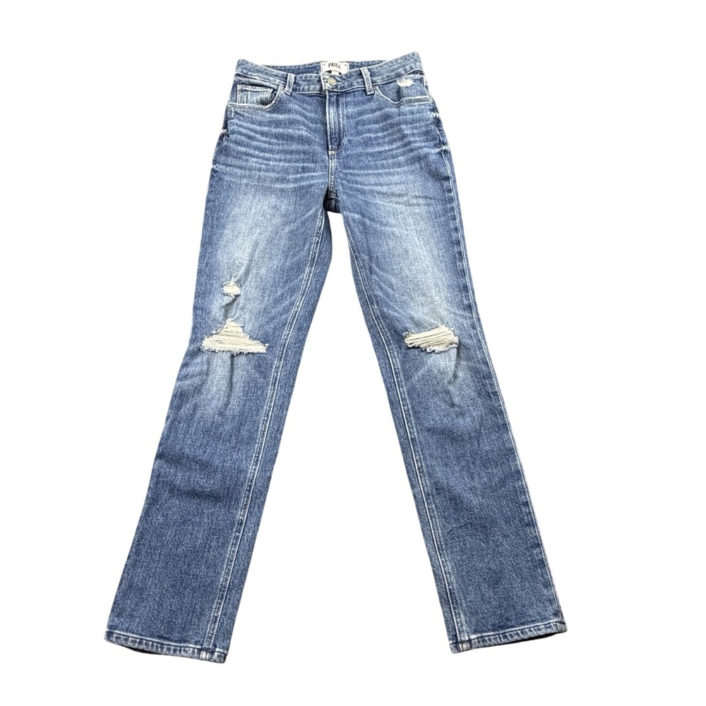 PAIGE Sarah Slim Jeans Size‎ 25 Distressed Knee Rip Medium Wash Stretch Denim